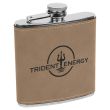 Six ounce stainless steel flask with tan leatherette
