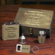 Flask, shot glass, Funnel and Keychain Bottle Opener in Rustic Wood Box