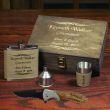 Flask, shot glass, Funnel and Folder in Rustic Wood Box