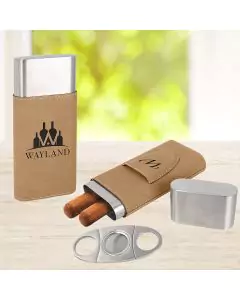 Cigar Case and Cutter In Tan Leatherette