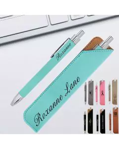 Teal Leatherette Pen And Pouch Set