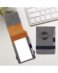 Mini Notepad And Pen in Gray Leatherette