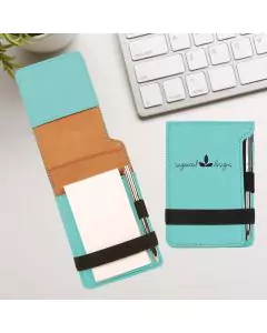 Personalized Mini Notepad And Pen In Teal Leatherette