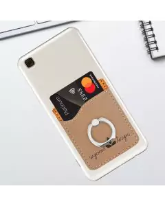 Tan Leatherette Phone Wallet With Ring