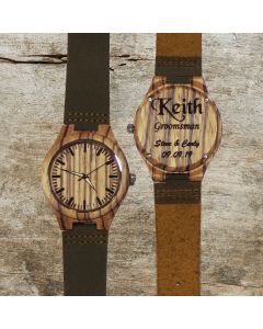 Genuine Zebra Wood Watch With Leather Band