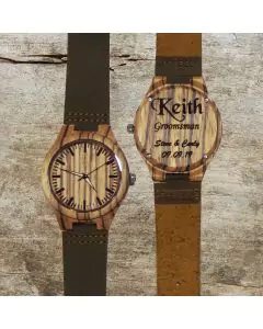 Genuine Zebra Wood Watch With Leather Band