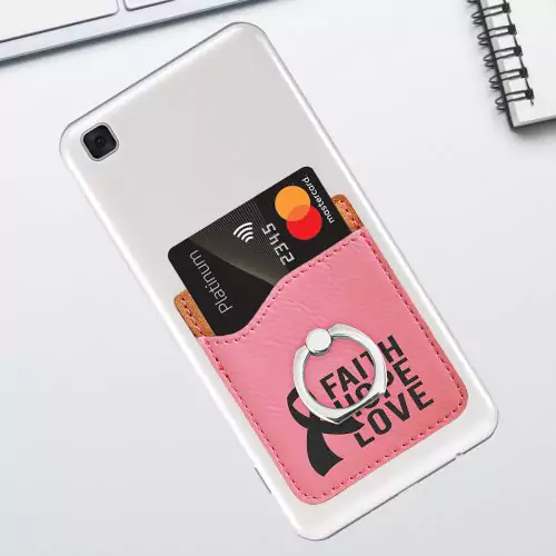Pink Leatherette Phone Ring Stand Wallet