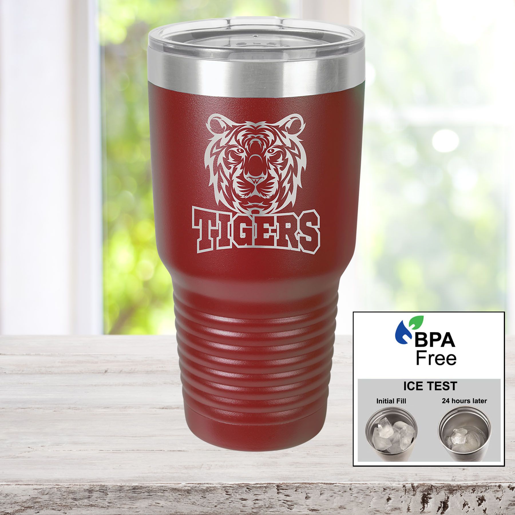 30 Ounce Personalized Tumbler Maroon Ring-Neck By Polar Camel