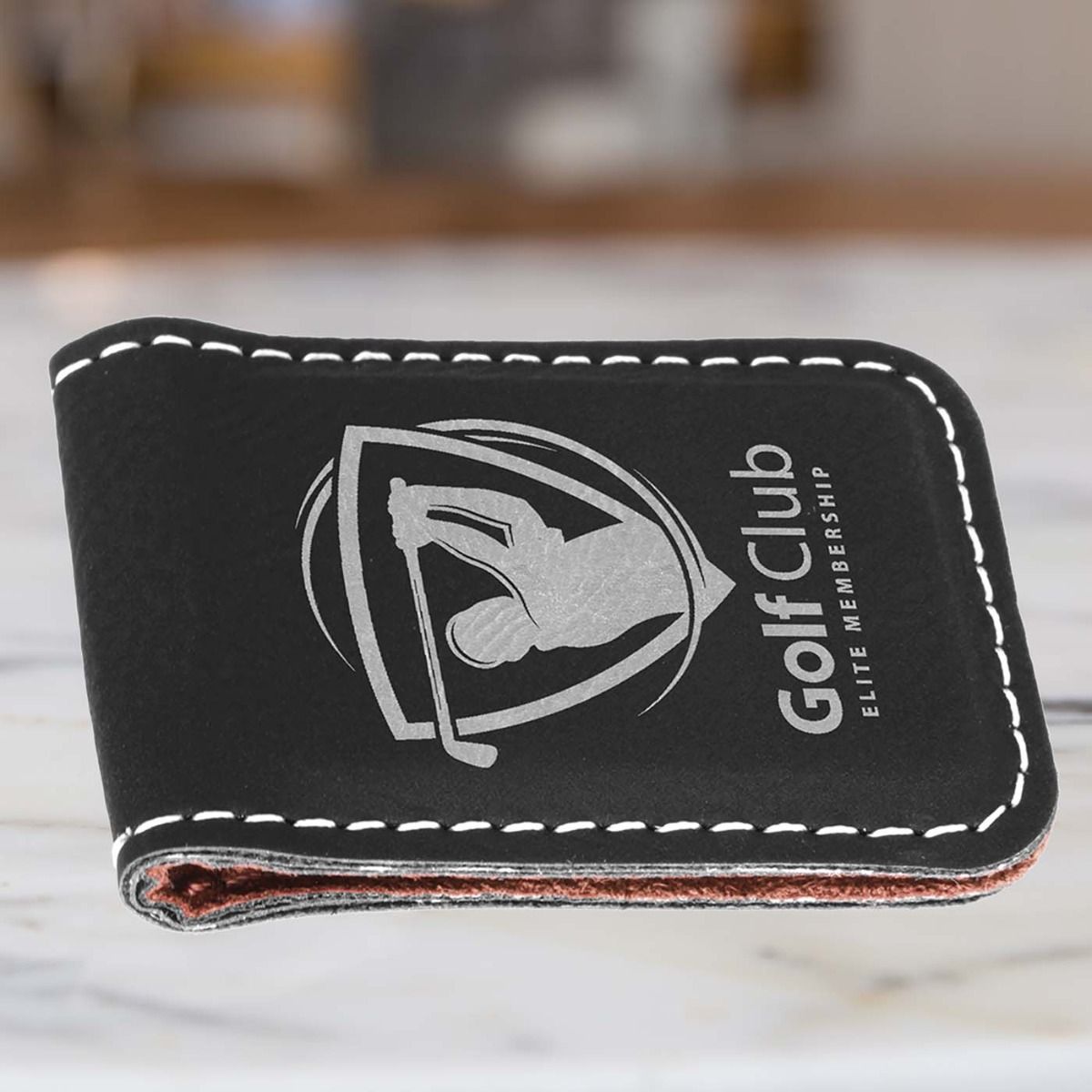 Personalized Money Clip In Black Silver Leatherette