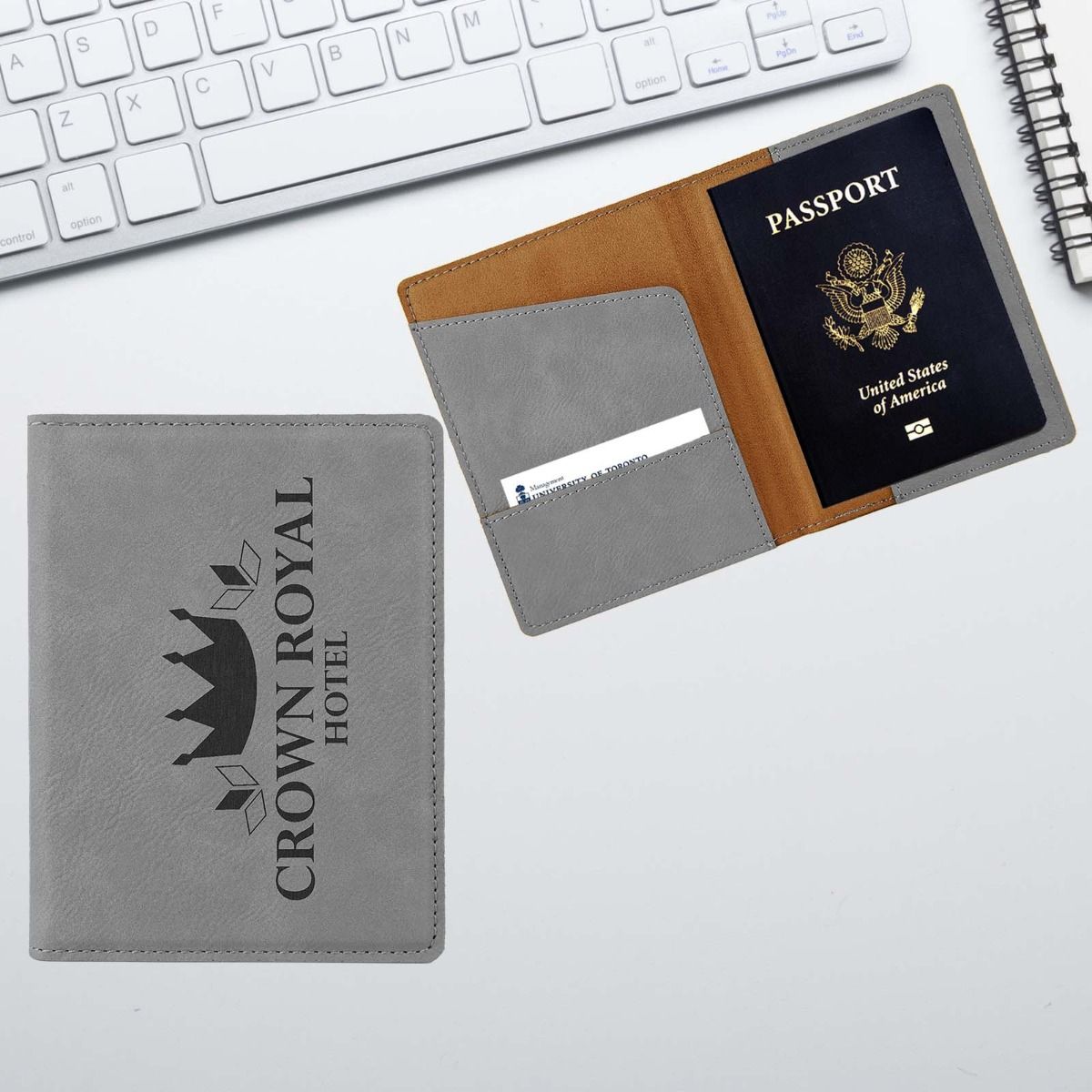 Personalized Passport Wallet In Gray Leatherette
