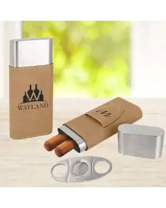 Cigar Case and Cutter In Tan Leatherette