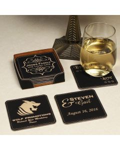 6-Piece Black Leatherette Coaster Set
