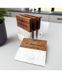 Marble and Acacia Wood Coaster Set