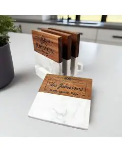 Marble and Acacia Wood Coaster Set