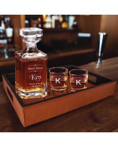 Decanter Gift Set with 2 rocks glasses and serving tray