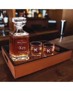Decanter Gift Set with 2 rocks glasses and serving tray