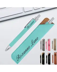 Teal Leatherette Pen And Pouch Set