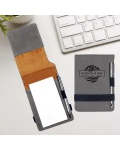 Mini Notepad And Pen in Gray Leatherette