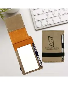 Personalized Mini Notepad And Pen In Tan Leatherette
