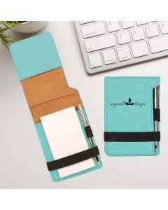 Personalized Mini Notepad And Pen In Teal Leatherette
