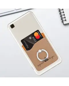 Tan Leatherette Phone Wallet With Ring