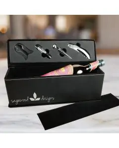 Black Leatherette Wine Box With Metallic Silver Engraving