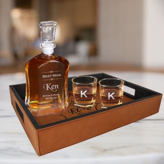 Decanter Gift Set with 2 rocks glasses and serving tray