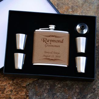 Faux Leather Flask Set