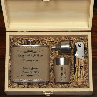 The Mustang Personalized Flask Knife Groomsmen Gift Set Tan