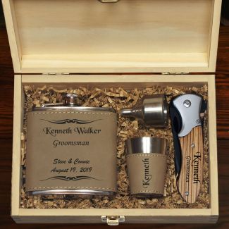 The Mustang Personalized Flask Knife Groomsmen Gift Set Tan