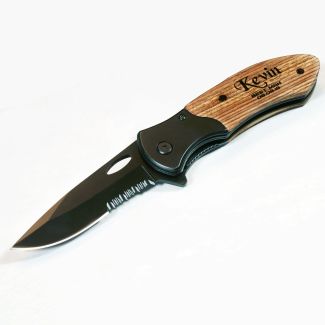 Engraved Groomsmen Gift Knife With Zebra Wood Handle