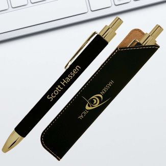 Black Leatherette Engraved Metallic Gold