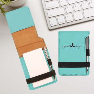 Personalized Mini Notepad And Pen In Teal Leatherette
