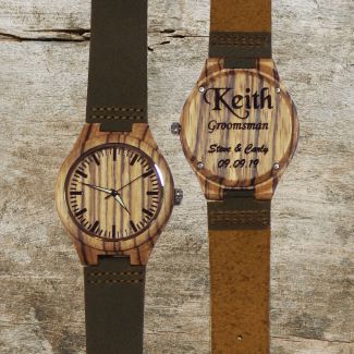 Genuine Zebra Wood Watch With Leather Band