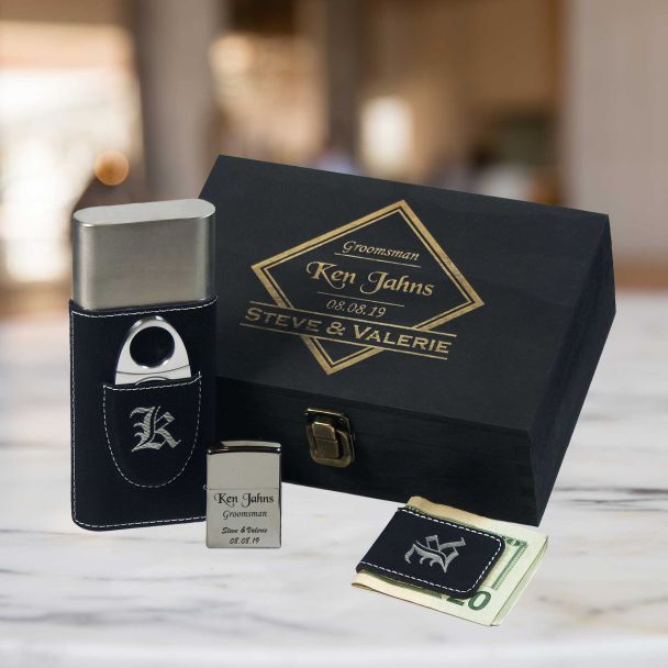 Groomsman Gift Set With Cigar Case, Money Clip & Zippo