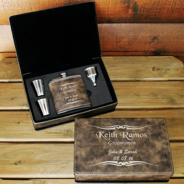 Engraved Groomsmen Gifts Flask Set