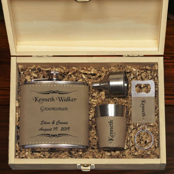 Mustang Personalized Flask And Keychain Groomsmen Gift Set