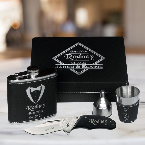 Complete Box Set with flask, shot glass, funnel and knife
