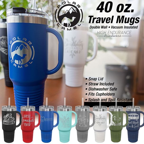 Polar Camel 40 oz Travel Mug w/Handle & Straw
