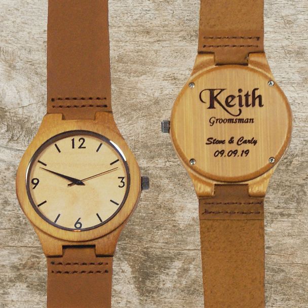 Genuine Bamboo Wood and Leather Band Watch