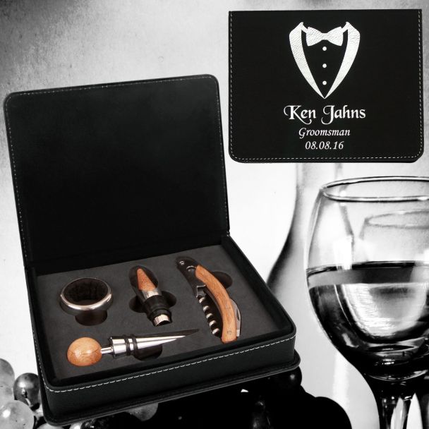 Black/Silver Personalized Wine Tool Set