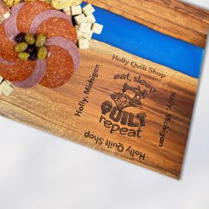 Acacia Wood and Blue Pearl Resin Charcuterie Board