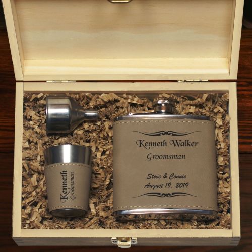 SoBoho 8oz Stainless Steel Walnut Flask Best Man Gifts for Wedding and Shot Glasses Funnel Groomsmen Flask Set Perfect for Groomsmen Gifts Groomsmen Proposal Box Box Includes Flask 