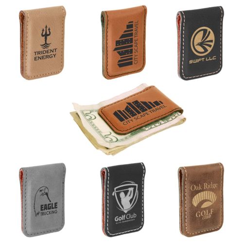 Personalized Money Clip In Black Gold Leatherette