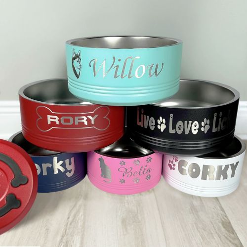 Personalized Stainless Steel Pet Bowls – Available in 6 Colors and 2 Sizes