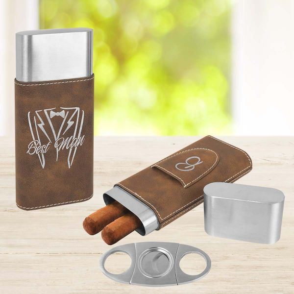 ED51D Holiday Gift Starfish Personalized Leatherette  Cigar Case with Cutter Birthday Gifts Personalized Gift